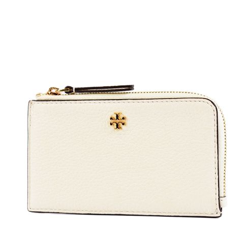 TORY BURCH Blake 荔枝紋L型拉鍊證件/零錢包-象牙白