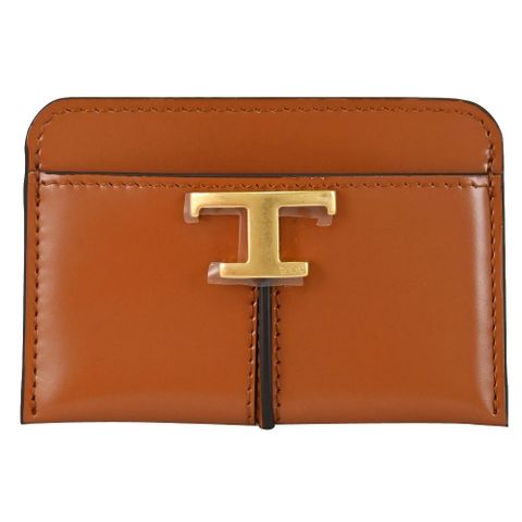 TODS T Timeless 金屬LOGO小牛皮隨身卡夾/名片夾.棕色