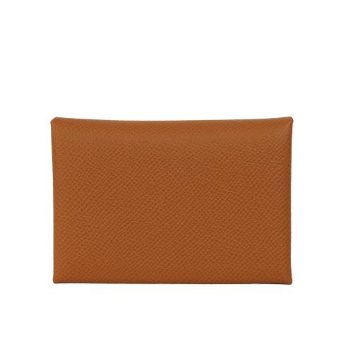 HERMES Calvi Duo Epsom皮釦式卡片夾/零錢包(金棕色) H083035CK37