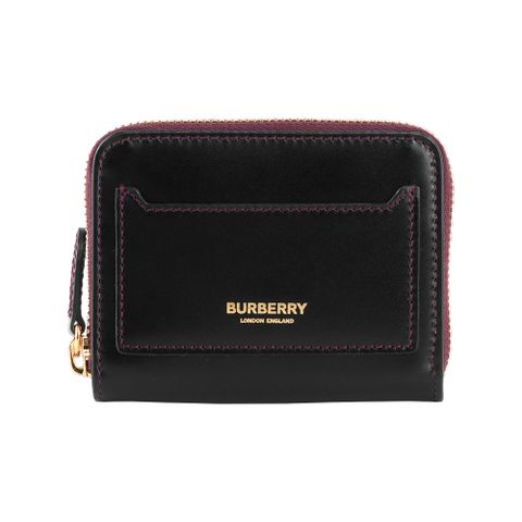 BURBERRY 金字Logo 小牛皮口袋造型ㄇ形拉鍊零錢包/卡夾包(黑色) 80904681