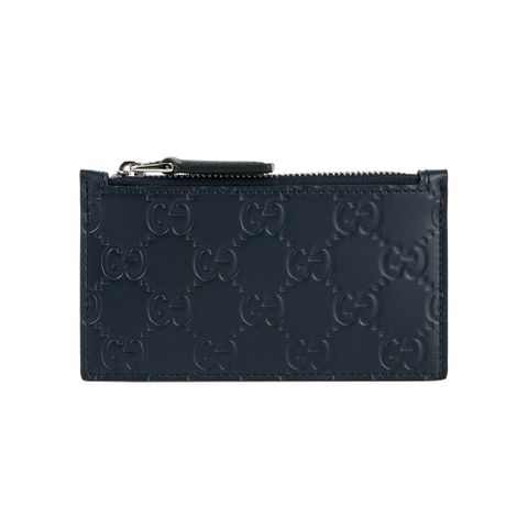 GUCCI GG Logo 滿版壓紋牛皮拉鍊卡夾包/零錢包(深藍色) 779876 CWC1N 4009