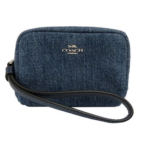 【COACH】素面牛仔布零錢卡夾小方包(藍)