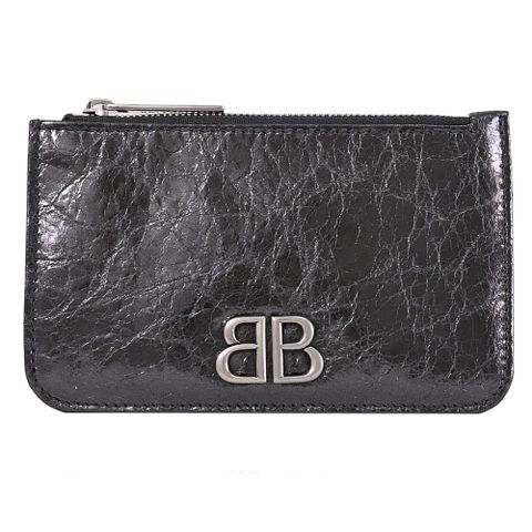 BALENCIAGA 巴黎世家 765465 亮面揉製羊皮零錢卡包.鐵灰
