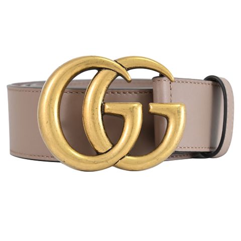 GUCCI 古馳 GG Marmont 雙G LOGO寬版穿扣式皮帶.芋粉色