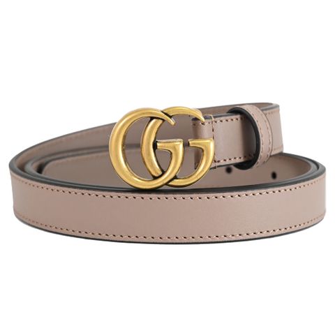 GUCCI 古馳 GG Marmont 雙G LOGO窄版穿扣式皮帶.芋粉色