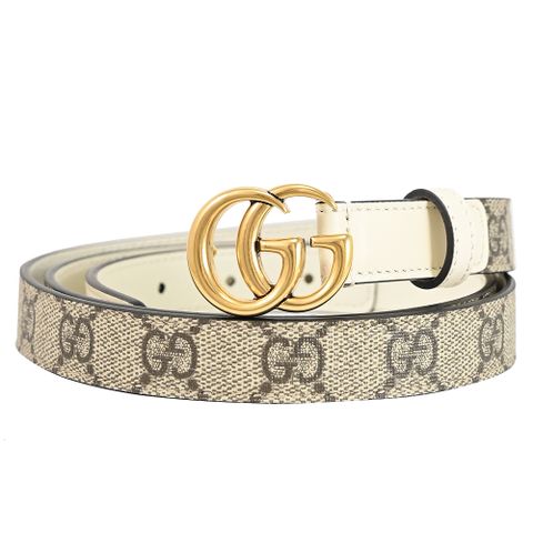 GUCCI 409417 GG Marmont 雙G LOGO素色印花窄版穿扣式皮帶.白邊