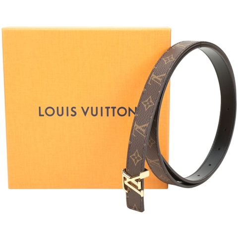 Louis Vuitton LV路易威登 M0431 20mm 字母金釦老花拼牛皮雙面用腰帶(黑色)