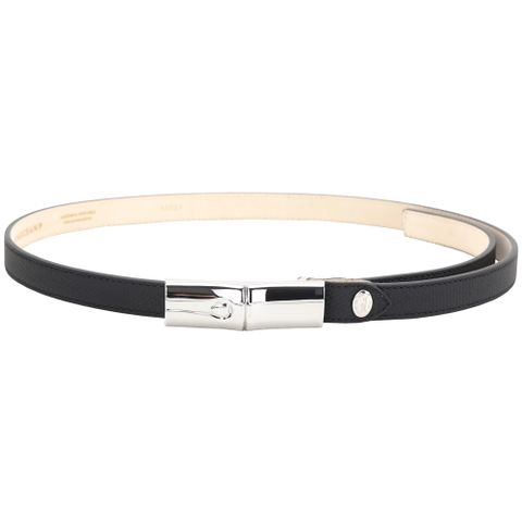 LONGCHAMP LE ROSEAU 竹節釦荔紋牛皮細版腰帶(20mm/黑色)