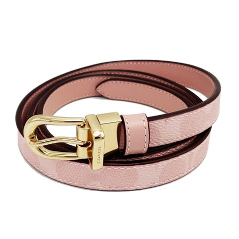 【COACH】C LOGO金色馬蹄釦環女款細皮帶(粉)