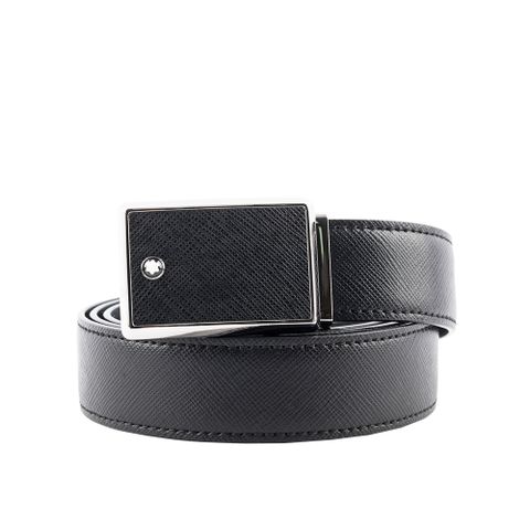 MONT BLANC 銀框方形搭扣防刮皮革寬3cm 皮帶(黑色) 114421