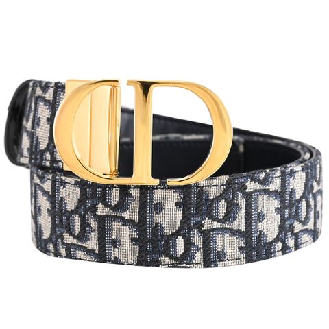 Christian Dior Montaigne 經典滿版緹花LOGO雙面皮帶.深