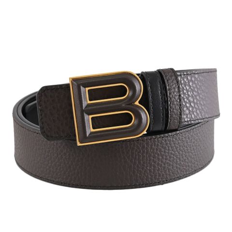 BALLY 6308797 BOLD 金屬皮革B扣飾雙面雙色皮帶.黑/深棕