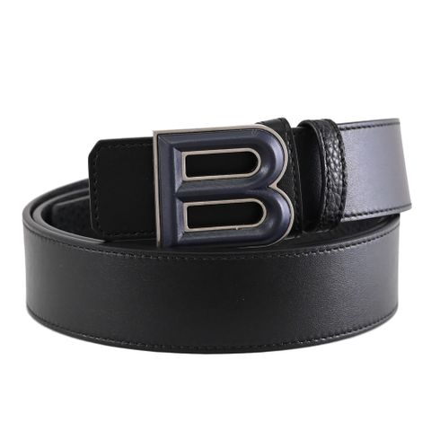 BALLY 6308796 BOLD 金屬皮革B扣飾雙面皮帶.黑/深藍