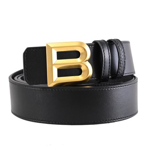 BALLY 6308182 BOLD 金屬B扣飾雙面皮革皮帶.黑/金釦