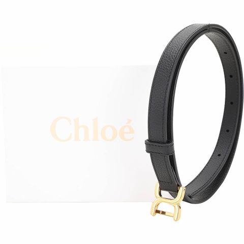 CHLOE 蔻依 Marcie 金屬扣環荔紋牛皮腰帶(20mm/黑色)