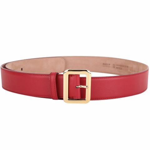 BALLY Janelle 35mm 金色方釦牛皮腰帶(女款/紅色)