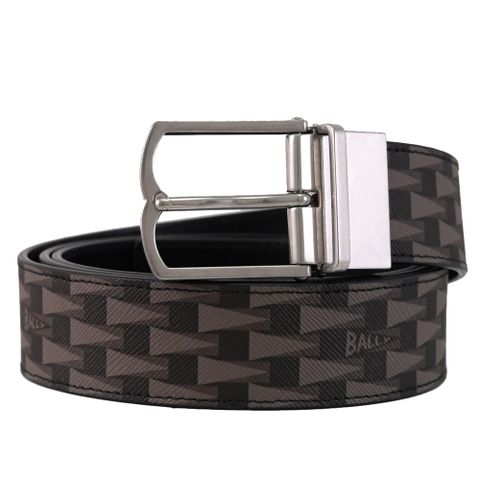 BALLY 6308773 COUNTRY 幾何LOGO皮革雙面皮帶.深咖/黑