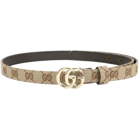 GUCCI 古馳 GG Marmont 雙G拋光金釦帆布拼牛皮腰帶(2CM/烏木棕)