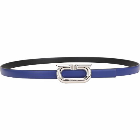Salvatore Ferragamo Gancini 15mm 馬蹄銀扣牛皮雙面腰帶(寶藍/黑)