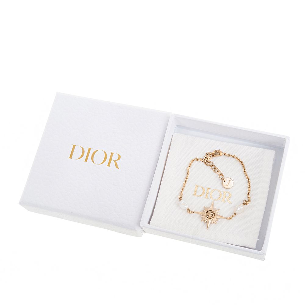 Dior 迪奧 Rêve d'Infini 金色飾面金屬白色珍珠裝飾手鍊 (金色)