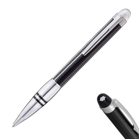 【MontBlanc 萬寶龍】飄浮系列 炭纖不鏽鋼白夾原子筆-灰黑色