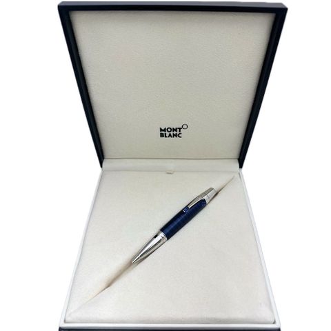 MONTBLANC 萬寶龍 波西米亞 藍寶石鉑金夾不鏽鋼原子筆-鬥牛藍