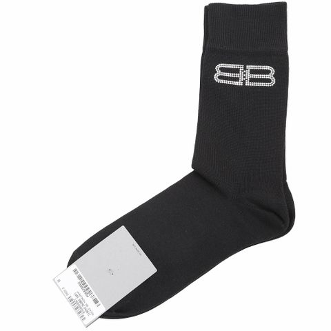BALENCIAGA 巴黎世家 BB 水鑽貼飾棉混紡中筒襪(黑色)