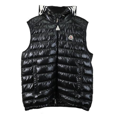 Moncler 品牌經典雙向拉鍊連帽羽絨背心.黑 4/XL