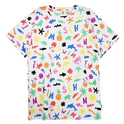 MOSCHINO 品牌夏日風格印花棉質短T恤.白