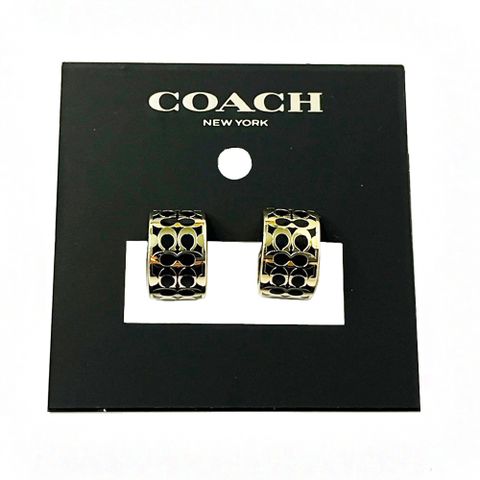 【COACH】C LOGO 穿針式琺瑯耳環(黑/金)