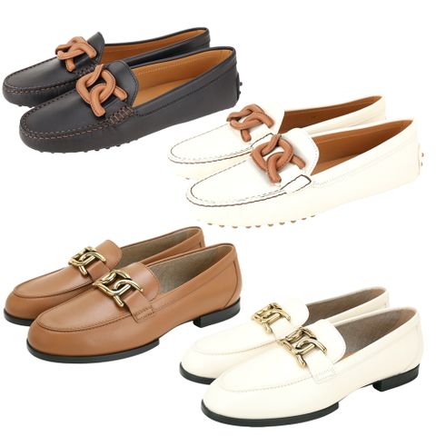TOD S Kate 金屬/皮革鎖鏈牛皮豆豆鞋-多款可選