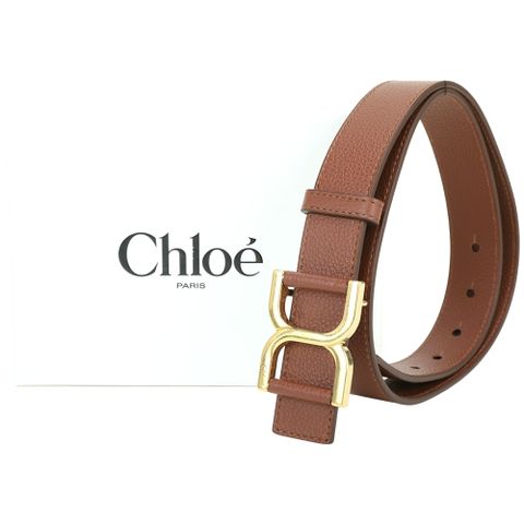CHLOE 蔻依 Marcie 金屬扣環荔紋牛皮腰帶(30mm/棕色)