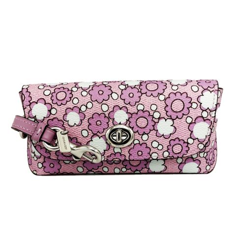 【COACH】經典LOGO花卉眼鏡墨鏡太陽眼鏡收納盒(花卉粉紫)