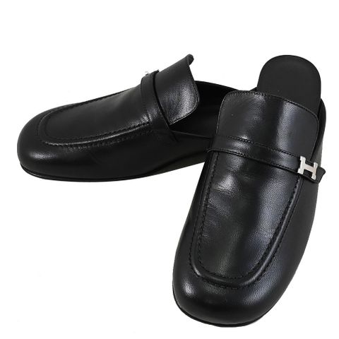 HERMES Iena mule 經典H飾平底穆勒拖鞋.黑 38號