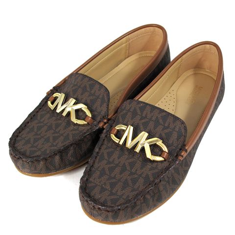 MICHAEL KORS REED 金屬MK咖啡色防刮滿版平底樂福鞋