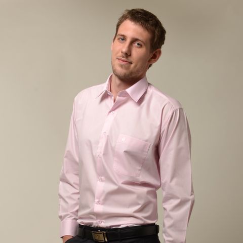 【金安德森】粉紅色基本款長袖襯衫