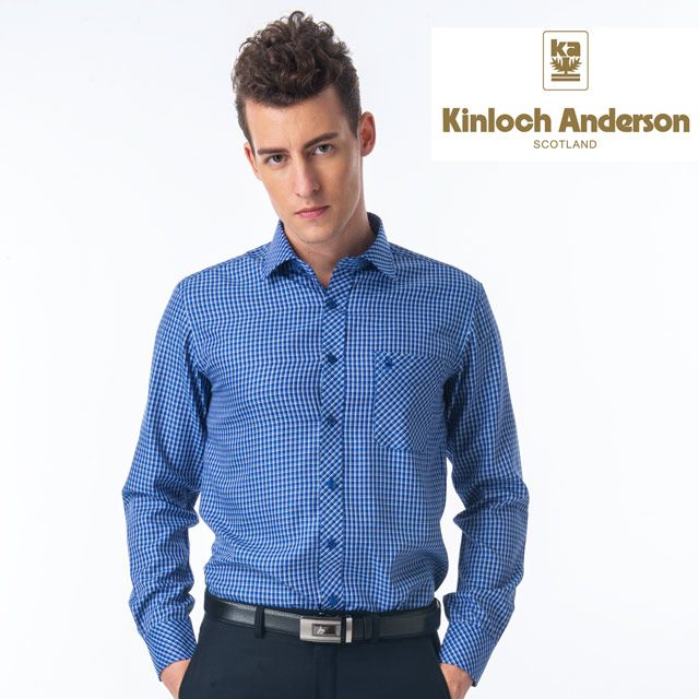 Kinloch anderson 金安德森 藍格白線門襟斜格窄版長袖襯衫