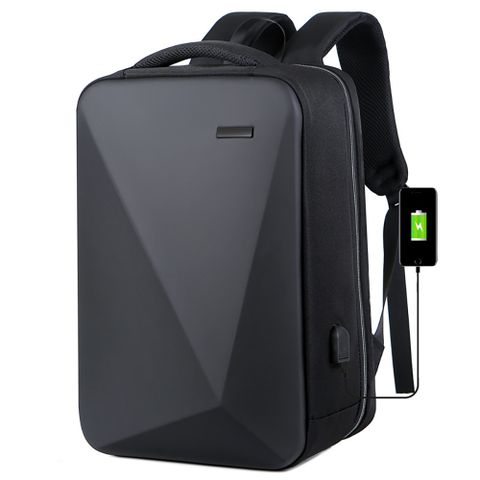 【Amoscova】男包 外貿商務電腦背包 USB充電後背包 硬殼雙肩包 上班族辦公包包(2612)-黑色