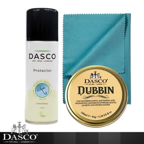 DASCO 伯爵 英國 防水防污劑200ml+皮革防水保養油100ml 限時送超細纖維拋光布(必備經典明星商品組)