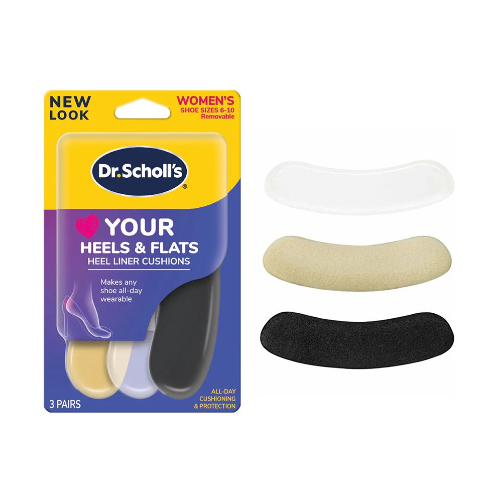 NEWLOOKWOMENSSHOE SIZES 6-10RemovableDr.SchollsYOURHEELS & FLATSHEEL LINER CUSHIONSMakes anyshoe all-daywearable3 PAIRSALL-DAYCUSHIONING& PROTECTION
