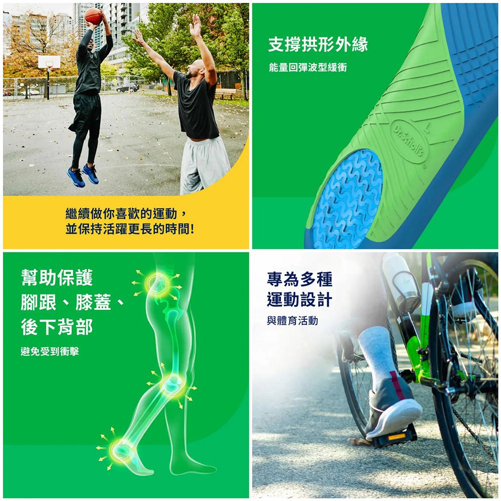 繼續做你喜歡的運動,並保持活躍更長的時間!幫助保護支撐拱形外緣能量回彈波型緩衝專為多種腳跟、膝蓋、運動設計後下背部與體育活動避免受到衝擊