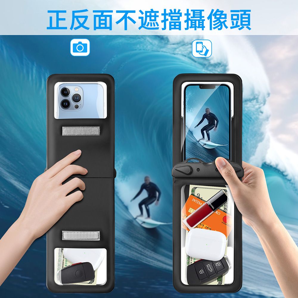 AOAO 雙口袋可觸屏防水袋 IPX8級防水手機袋 掛脖漂浮袋 游泳潛水手機收納套 防水 (游泳/漂流/衝浪//防雨/泡溫泉)