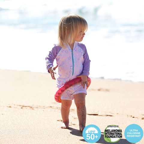 精品兒童防曬泳衣 寶寶長袖一件式戲水泳衣 澳洲鴨嘴獸 UPF 50+ 抗UV 女童2-4歲 雪酪海灘系列