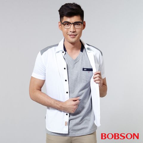 BOBSON 男款配格紋布襯衫(25040-80)