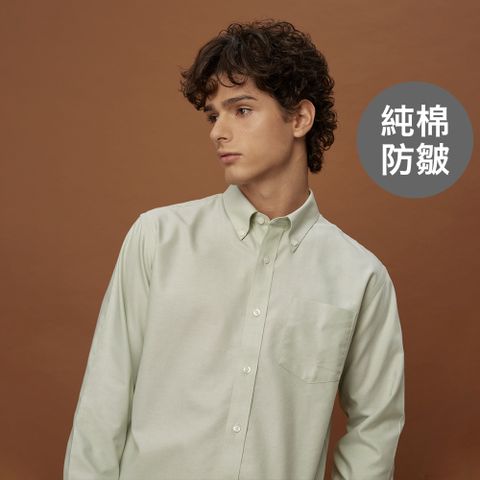 GIORDANO 男裝純棉防皺襯衫-44 綠色