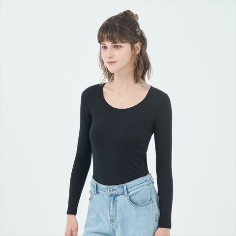 GIORDANO 女裝G-Warmer彈力圓領極暖衣-02 標誌黑