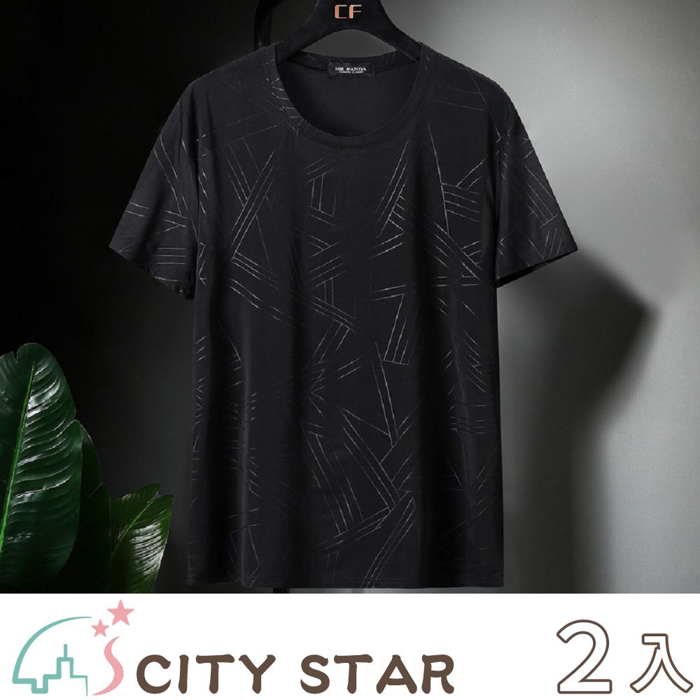 CITY STAR 大尺碼印花冰絲防皺短袖T恤 4XL-11XL-2入