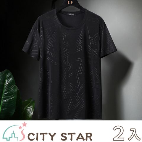 CITY STAR 大尺碼印花冰絲防皺短袖T恤 4XL-11XL-2入