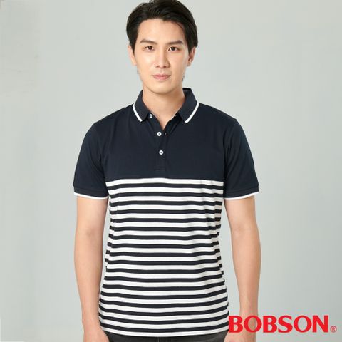 BOBSON 男款剪接條紋POLO上衣  (71018-53)