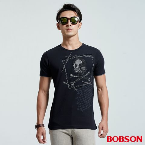 【BOBSON】男款短袖貼鋁片上衣(26014-88)
